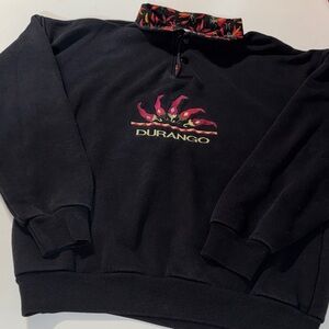 Fun Durango Black Sweater with Vibrant Red Chili Pepper Collar